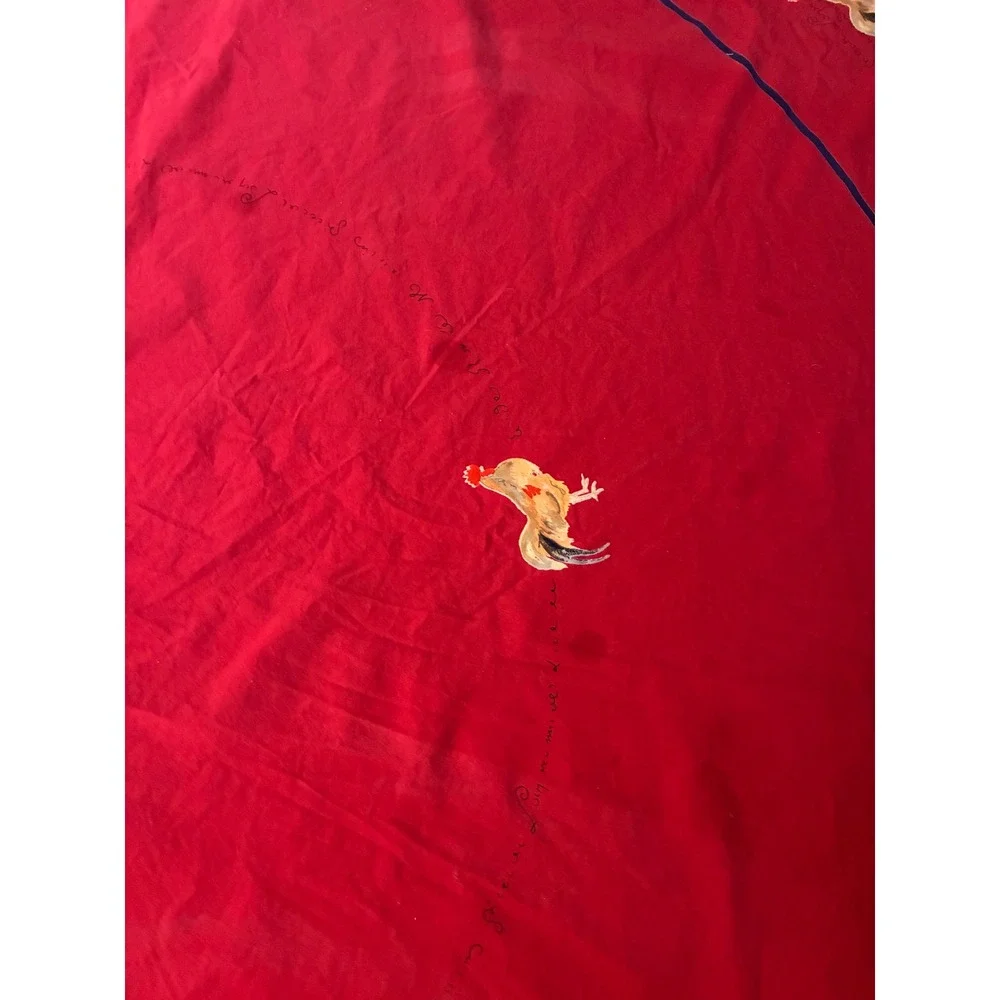 Williams Sonoma Round Tablecloth Rooster Chicken French Country 90in Red
